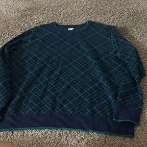 Lands' End Women's Navy and Teal Crewneck Sweater